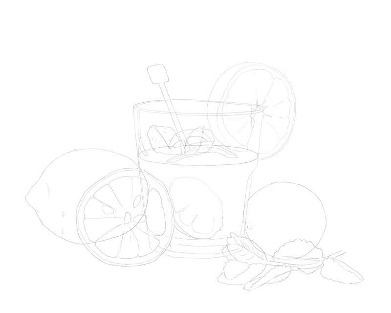 étape du crayonné pour l'illustration culinaire de citronnade
