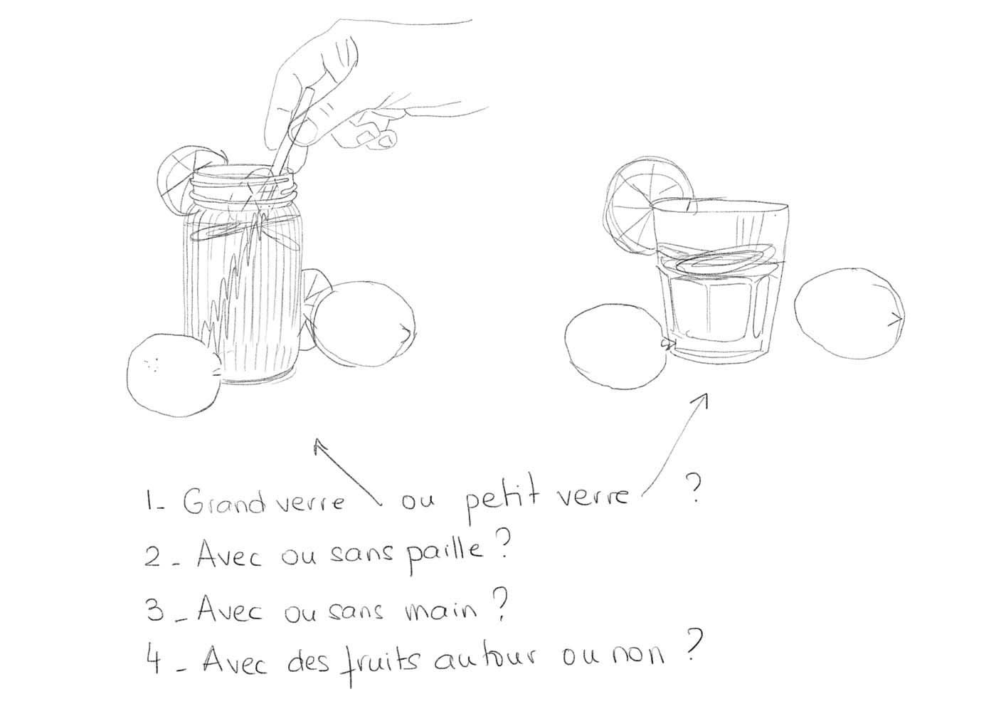 Croquis d'esquisse pour le projet d'illustration culinaire de citronnade
